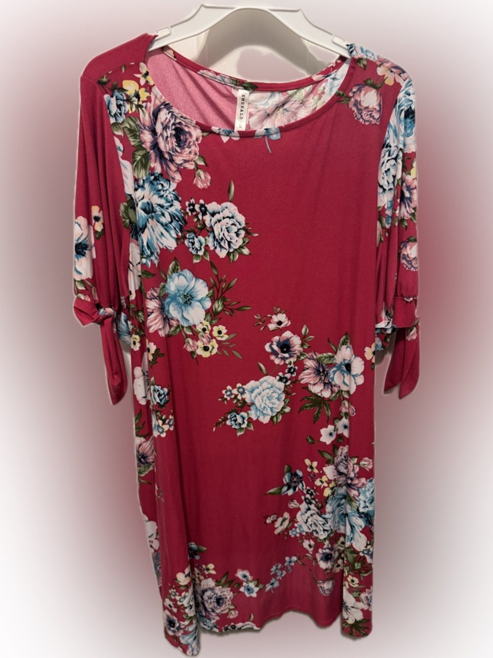 Emerald Rose Pink Floral Tie-Sleeve Dress